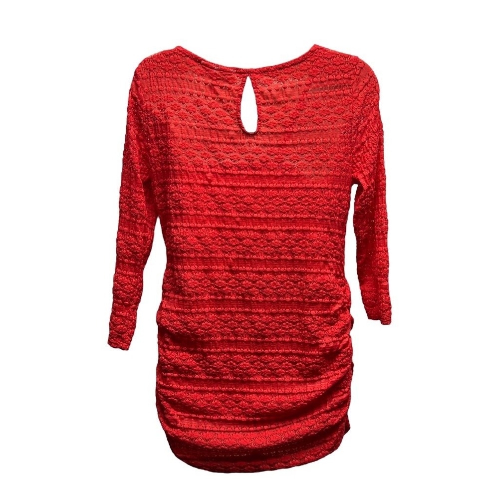Jessica Simpson Blouse Top M Red Long Sleeve Keyhole 2 Piece Maternity Lace Knit - Picture 3 of 9